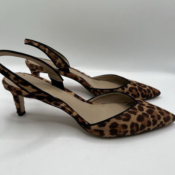 Ann Taylor Leopard Print Haircalf Slingback Pumps Size 7M Kitten Heel - Picture 6 of 14